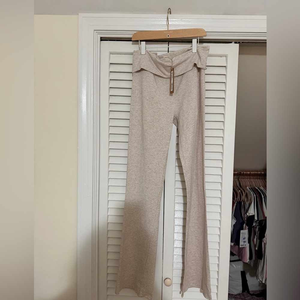 SKIMS sold out rare color oatmeal Heather fold over cotton jersey pants size m